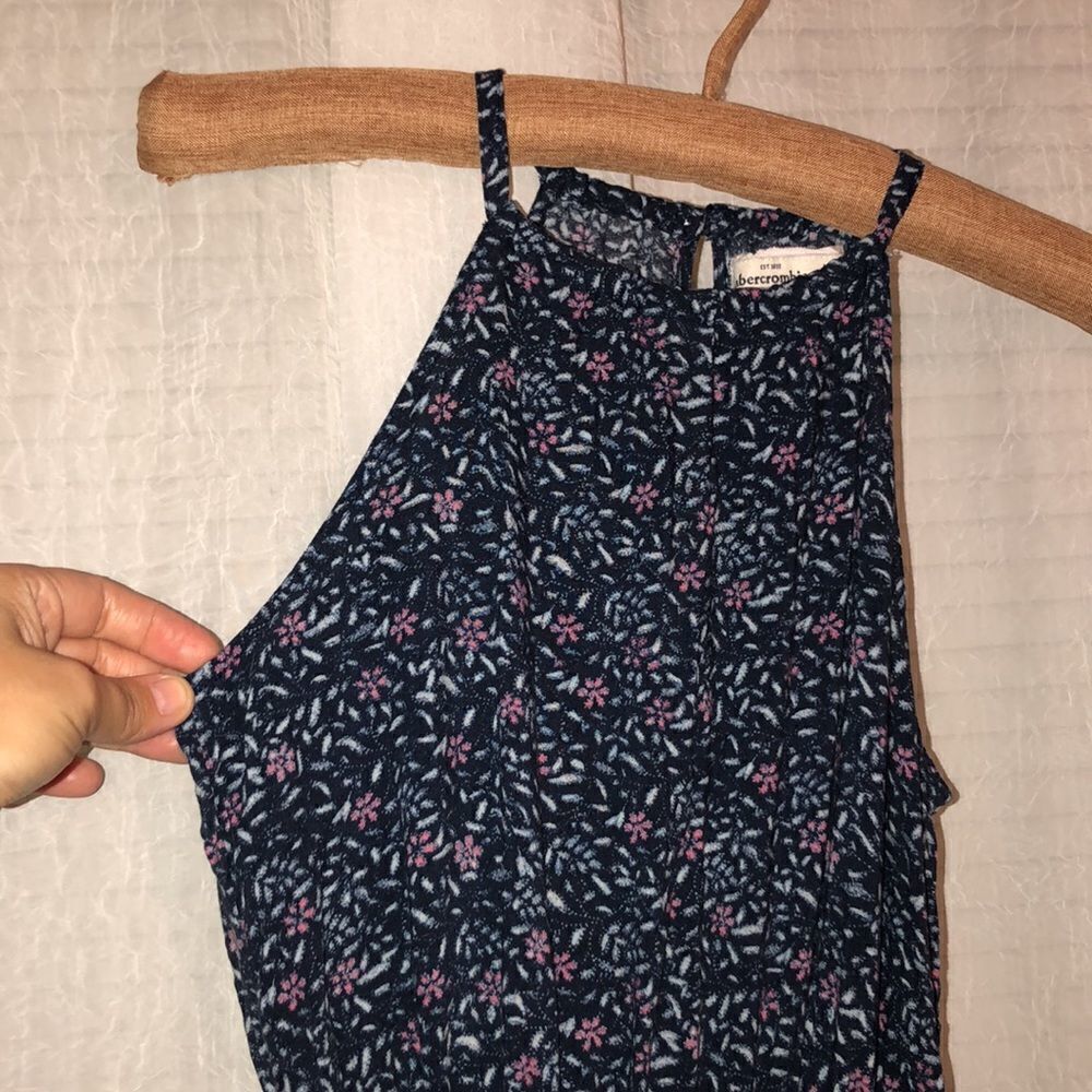 abercrombie 12 Floral Navy Coral White Sleeveless High Low Maxi Dress Lace - Picture 3 of 11
